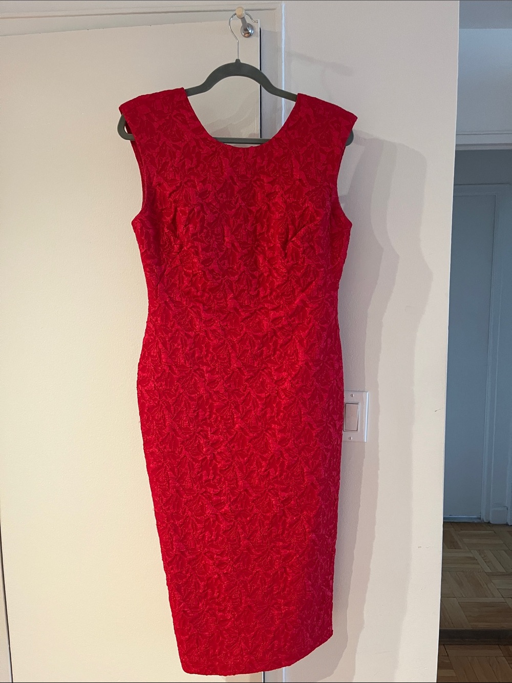Calvin Klein Red Textured Midi Sheath Dress